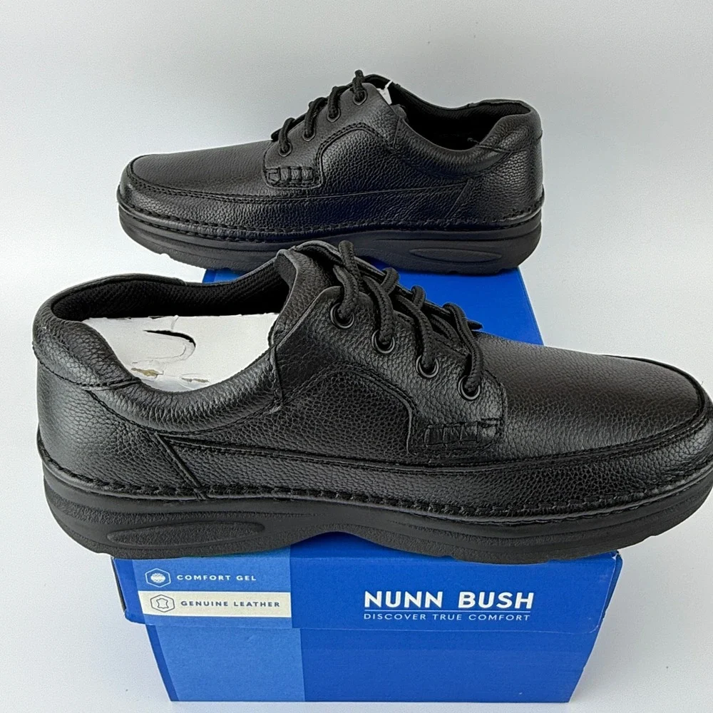 Nunn Bush Cameron Leather Comfort Gel Shoes Mens 10 M Black Tumble NIB